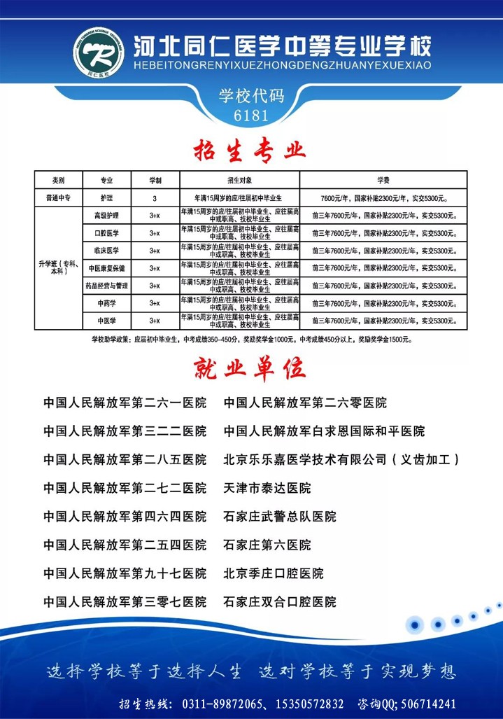 2019春季河北同仁医学院招生火爆开启！名额有限，速来速来！！！